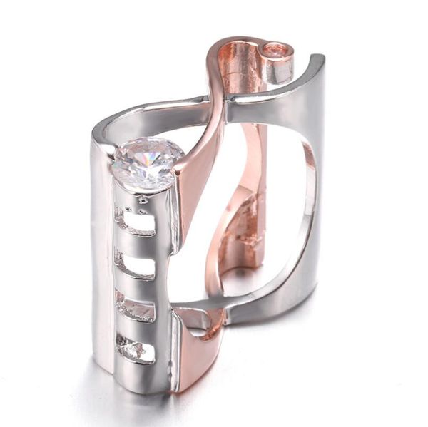 

new geometric dazzling ring with electroplated dual-color gold rose gold base and popular engagement jewelry in europe and america, Silver