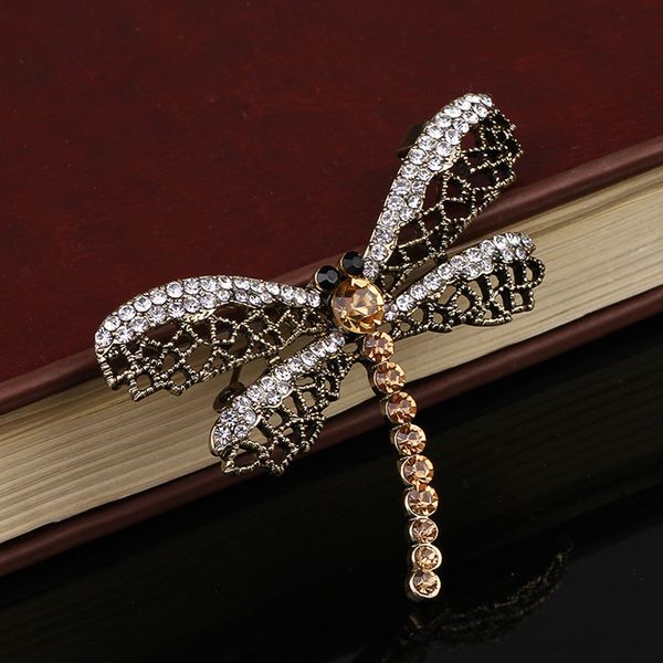 

women antique crystal animal dragonfly brooch pin vintage custome jewelry, Gray