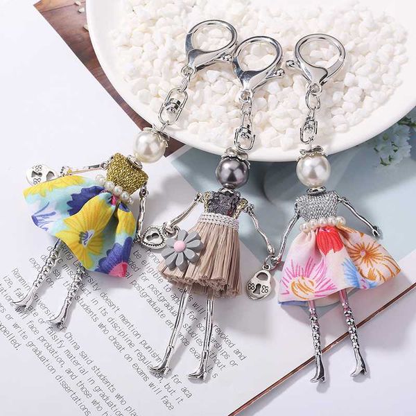 

ylwhjj brand women cute doll key chain handmade tassel fashionista dress keychain dolls fashion statement jewelry key ring, Silver