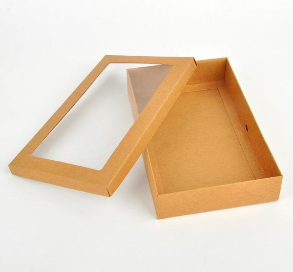 

22 * 14 * 4.3 см Крафт-бумага подарочная коробка пакет с прозрачным окном пвх конфеты с