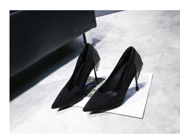 

2020 spring and autumn with new style fashion high heel fine heel pointed end suede women's shoes@mqwbh722, Black