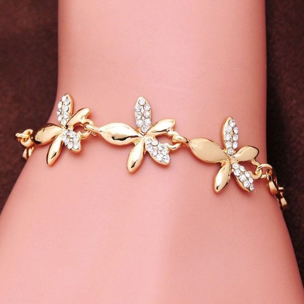 

new fashion crystal bracelets bangles gold color flower charm bracelets for women wedding party vintage jewelry christmas gift, Golden;silver