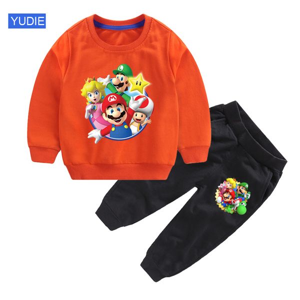 

cartoon super mario girls clothing set winter cotton clothing sets for baby girls hoodies and pants kids suit children clothes, White