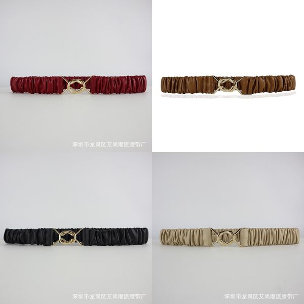 

guangzhou guangzhou explosion lady gold buckle lady burst with gold buckle small belt fashionable all-match elastic fold belt ladies, Black;brown