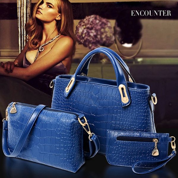 

3pcs/ set women handbags sets pu leather women messenger bags ladies tote bag handbag + shoulder bag+ purse black