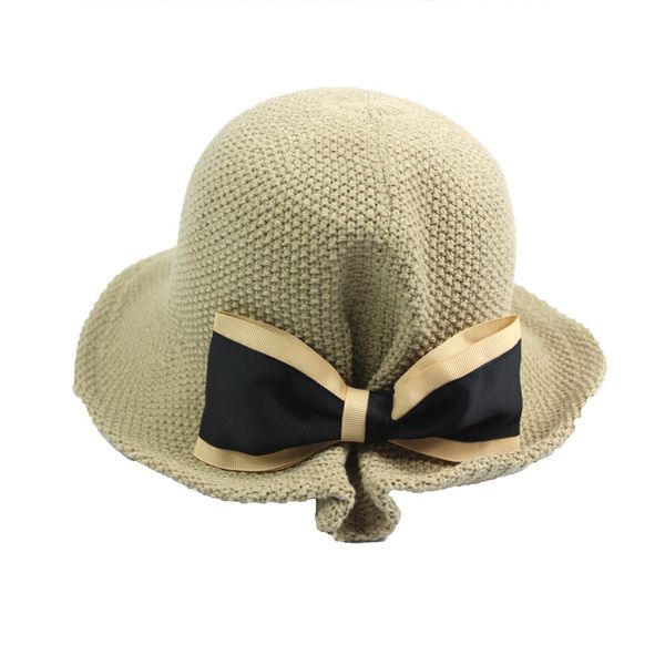 

summer cotton bucket hat folderable bowtie solid sun hat, Blue;gray