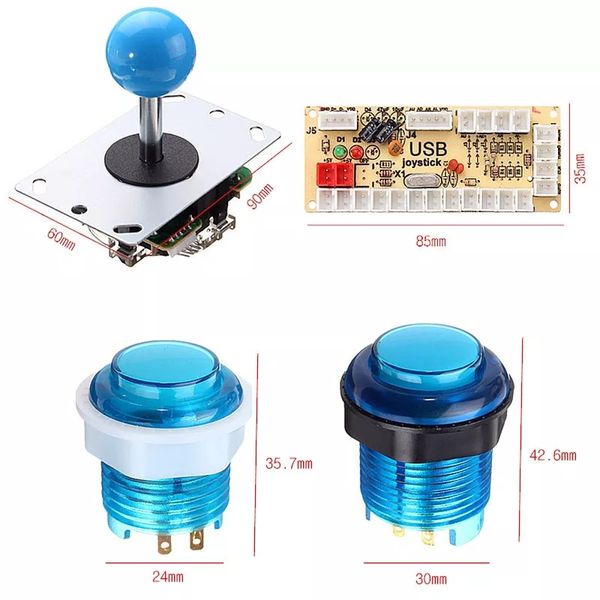 Empurre dupla Teclas do jogador Joystick USB Encoder Arcade Mame DIY Kit Set Parts