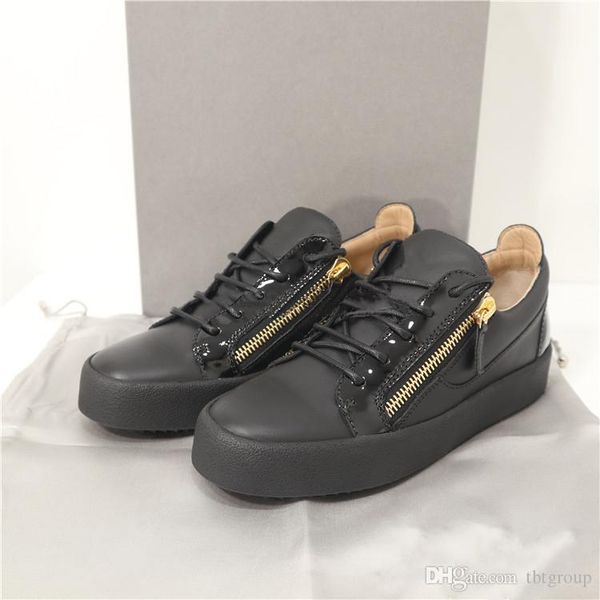 

luxury men women designer sneaker low-side zip trainers race runner casual shoes calfskin patent leather with box 35-46 quality, Black