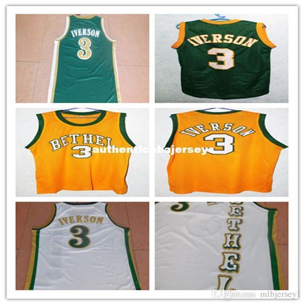 

#3 allen iverson bethel high school retro throwbacks jersey embroidery stitched personalized custom any size and name jersey, Black;blue