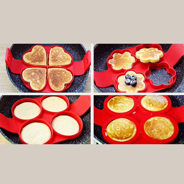 

nonstick pancake egg ring maker silicone kitchen pancake mold egg cooking tool with 4 holes