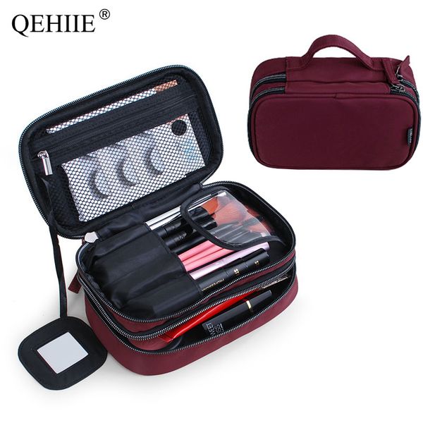 

travel cosmetic bag nylon waterproof double-layer mini woman makeup box fashion purse organizer toiletry bag gift