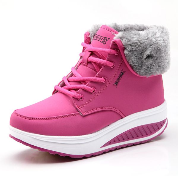 

women snow boots wedges ankle boots for women swing shoes plush solid round toe platform shoes lady casual winter boots 869, Black