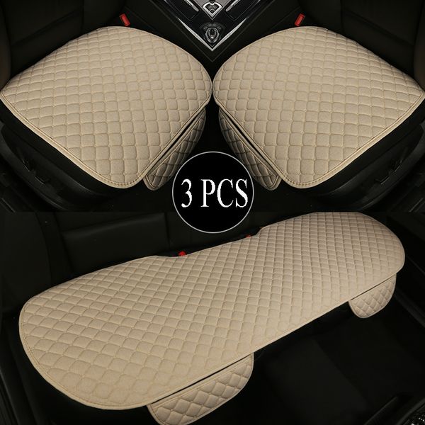 

3pcs linen car seat cover cushion four seasons universal flax front rear 5 seat protector pad suitable for 99% of the auto