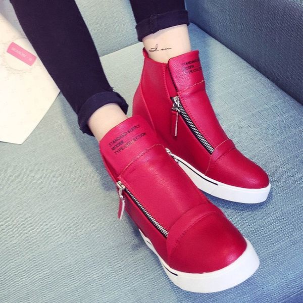 

women sneakers fashion women height increasing leather breathable lace-up sneakers platform shoes woman walking shoes e15-56, Black