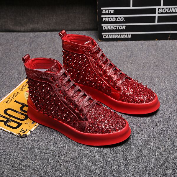 

2020 new designer shoes high gang men's winter trend red hip hop shoes men's martin boots hair stylist shoes 36~45, Black