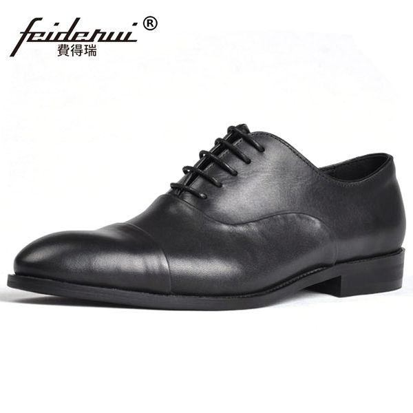 

italian designer man handmade formal party wedding shoes genuine leather men's pointed toe laces cap toe banquet footwear gs181, Black
