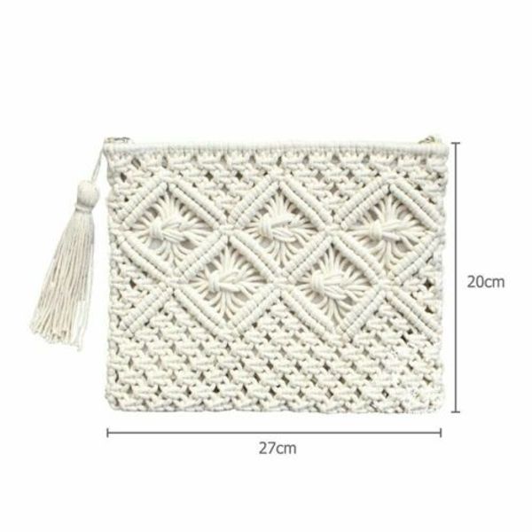 

women tassel clutch bag portable handmade rope weaving bag key wallet new