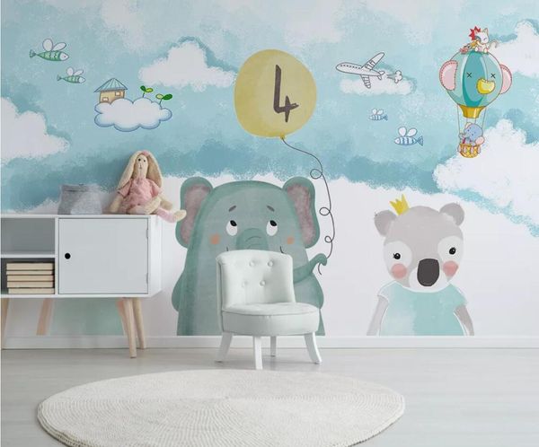 

carton bear airplane wallpaper 3d for kids children room blue background home wall decor wall papers roll hd contact paper