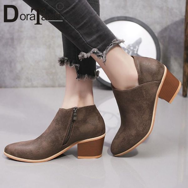

doratasia big size 35-43 new ladies chunky high heels boots party boots women fashion zip spring ankle shoes woman, Black