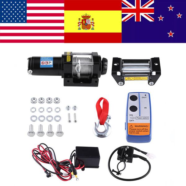 

oversea electric 4000lb car winch wire recovery winch towing cables pull kit 12v atv permanent magnet motor trailer truck