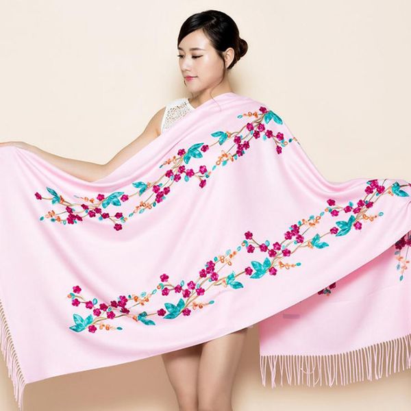 

women soft cashmere scarves peach blossom embroidery warm long shawls winter knitted scarf all match wrap