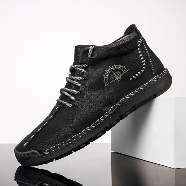 

men high snow ankle boots male leather boots men winter warm shoes casual botas comfortable botas masculina inverno, Black