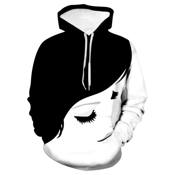 

yin and yang surface digital printing men and women with hooded hoodie casual large size autumn and winter wear lovers coat5, Black