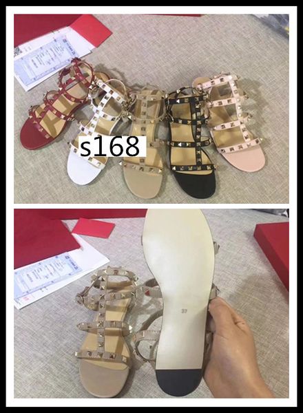 

high-quality original box color rivets spiked gladiator flat women sandals stones studded flip sandal, Black