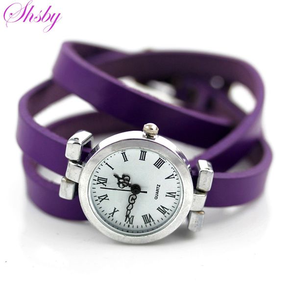 

shsby new fashion selling women's long leather female watch roma vintage watch women dress watches, Slivery;brown