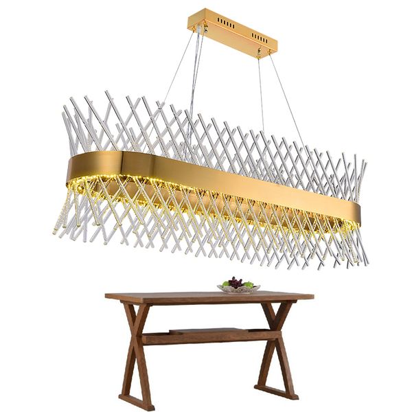 Luxury Modern Glass Chandelier Rectangle Dining Room Hang Cristal Lustre Ac110 240v Gold Kitchen Island Crystals Lamp Ups Ceiling Fan With Chandelier
