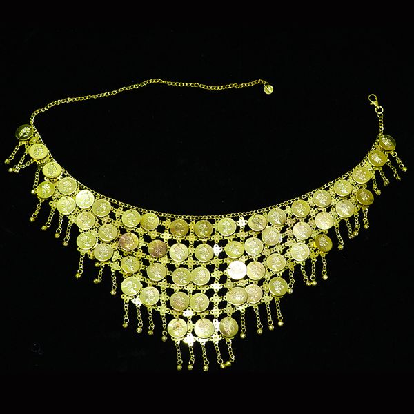 

gold and silver coins belly dance belly chain waist chain ornament oriental dancing metal coin hanging bell, Black;red