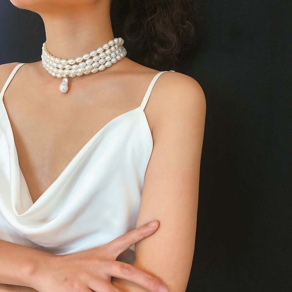 

fashion multilayer white imitation pearl choker with metal slice fixation wide bib necklace jewelry for charm women, Golden;silver