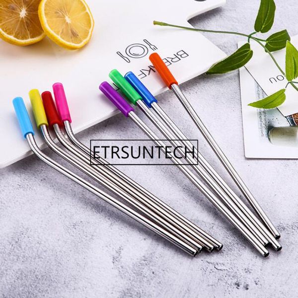

100pcs stainless steel straws reusable metal 8.5/10.5 inch drinking straws with silicone tips for beverage mugs
