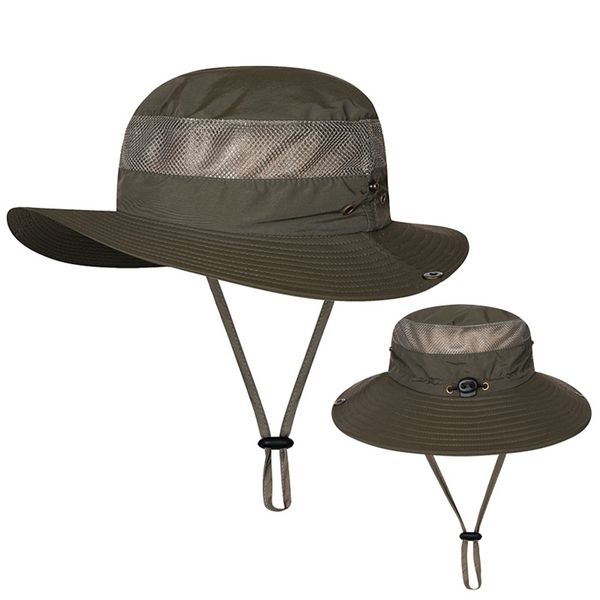 

men women adjustable mesh anti-uv sunshade wide brim portable outdoor fishing summer quick dry bucket hat lightweight hiking