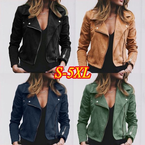 

women's moto suede faux leather jacket black short sheepskin bomber female coat add shrug plus size 5xl biker jackets