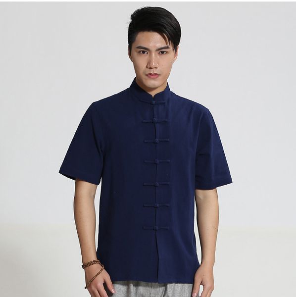 

2020 new chinese men cotton broadcloth shirt handmade button short sleeve clothing  l xl xxl xxxl cm25163, White;black