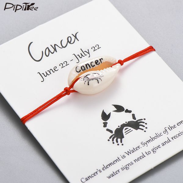 

pipitree natural shell constellations 12 zodiac signs bracelet gift lucky red string charm bracelets women men kids jewelry, Golden;silver