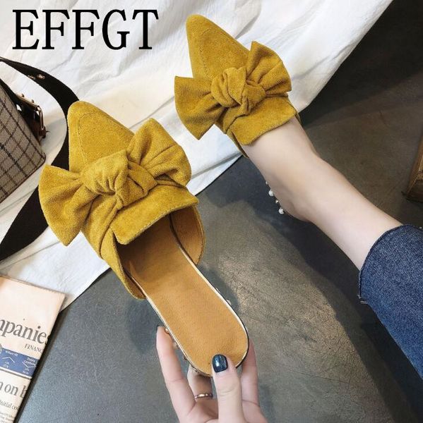 

effgt 2019 brand comfortable spring autumn slippers fashion low heel sandal flats butterfly loafers flip flops casual shoes, Black