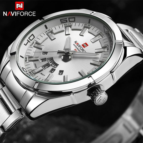 

2018 naviforce brand analog quartz wrist-watch men silver-steel date clock mens waterproof sport watches relogio masculino, Slivery;brown