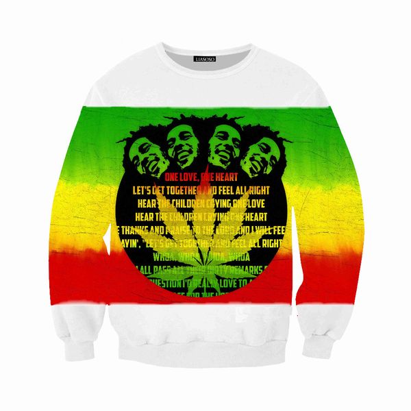 

новый певец регги боб марли толстовка мужчины женщины 3d печати 3d уличная с длинным рукавом спортивный костюм пуловер верхняя одежда повсед, Black
