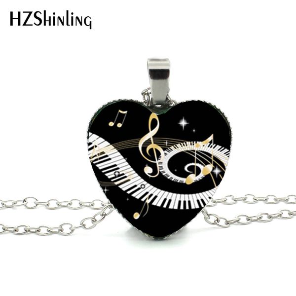 

new grand piano heart necklace music piano heart pendant black and white piano keys jewelry women heart shaped necklace hz3, Silver