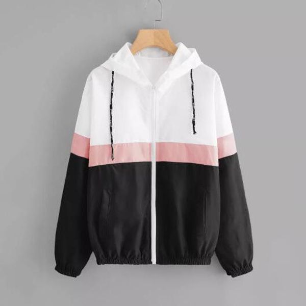 

women jackets windbreaker zipper hoodies patchwork thin coat fashion casual outerwear street spring sports jackets, Black;brown
