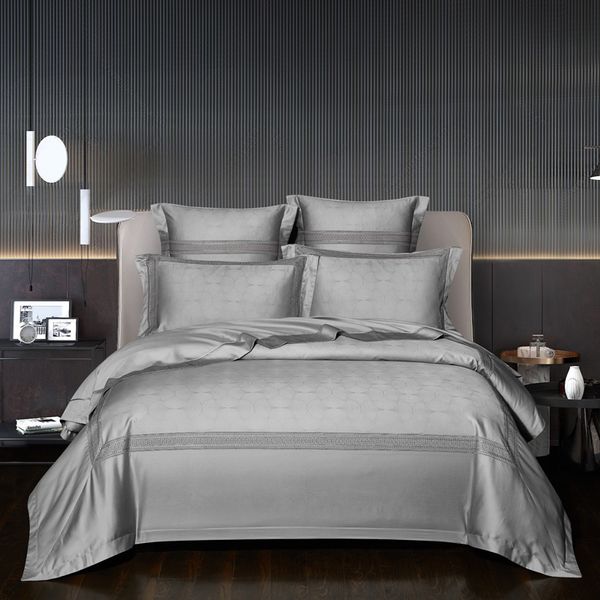 Solid Color Grey Silver Duvet Cover Bed Sheet Set Luxury Jacquard