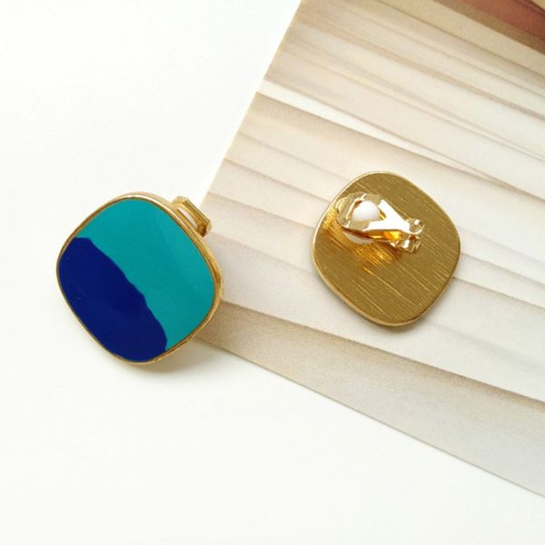 

gold color geometric square earrings for women yellow blue red enamel ear clip earing without piercing female jewelry ear cuff, Silver