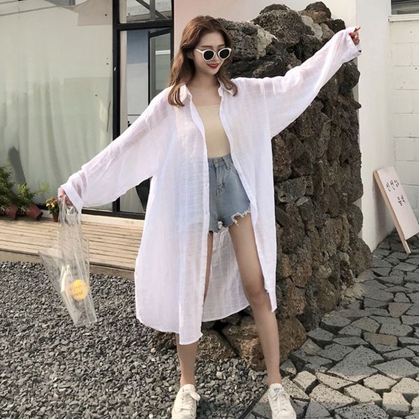 

korean style summer sun protection clothing long sleeve loose women's clothing turn-down collar thin loose long coats jackets, Black;brown