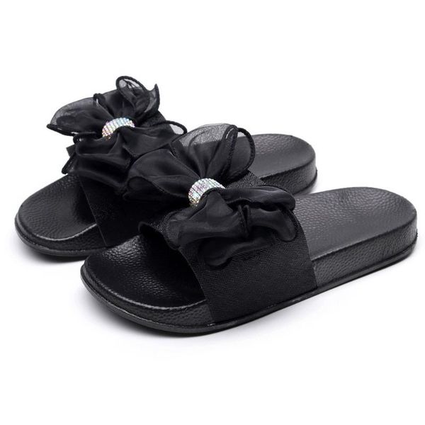 

flats with big butterfly-knot black solid white slippers womens non-slip breathable open toe bow shoe light casual slippers