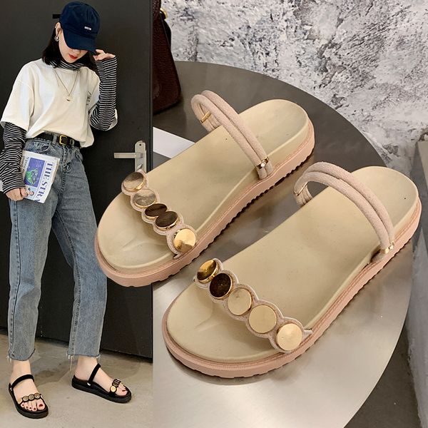 

low shoes woman 2020 flock woman's slippers slides shale female beach lady rivet new summer soft flat sabot, Black