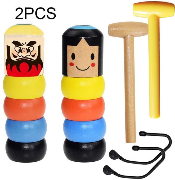 

2 pcs immortal daruma - the unbreakable wooden man magic toy, stubborn wood man magic trick props children kids magia easy doing gift