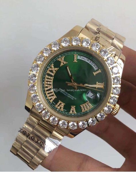 

2019 mens watch day date automatic mechanical movement wristwatche gold stainless steel mens diamonds sports watches, Slivery;brown