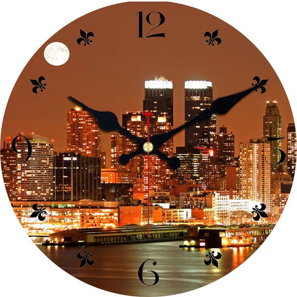 

shabby chic,night city wall clocks,large wall clock modern design silent living room